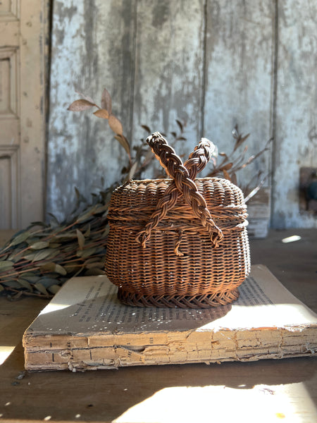 Tiny Vintage Wicker Basket with Handles