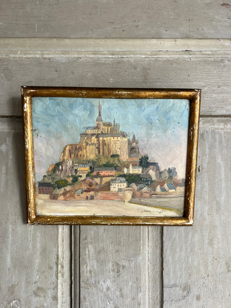 Mont St Michel Vintage French Framed Landscape Oil Painting