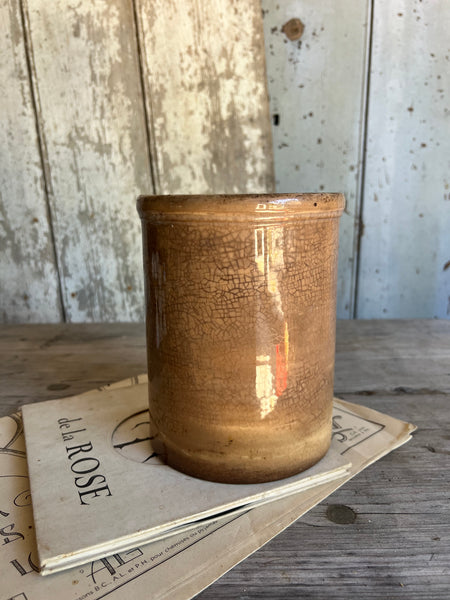 Large Buttery Crazed Creil Et Montereau Antique Confiture Pot