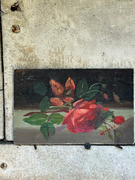 Small Vintage French Roses Oil Painting