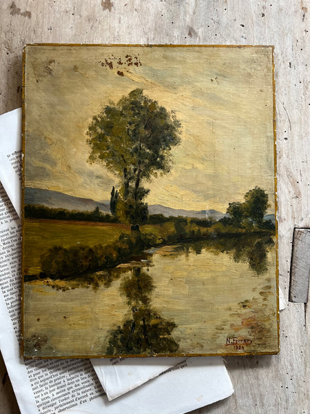 Vintage Lake View Oil Painting 1920s