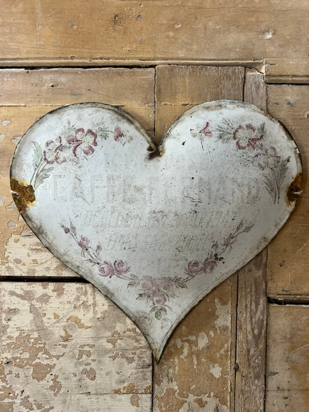 Large Decorative Rustic French Enamel Memorial Heart