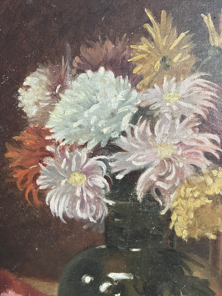 Antique French Floral Oil on Canvas