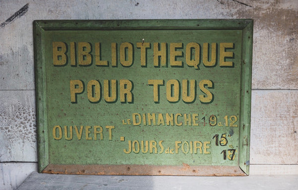 Vintage French Library Sign