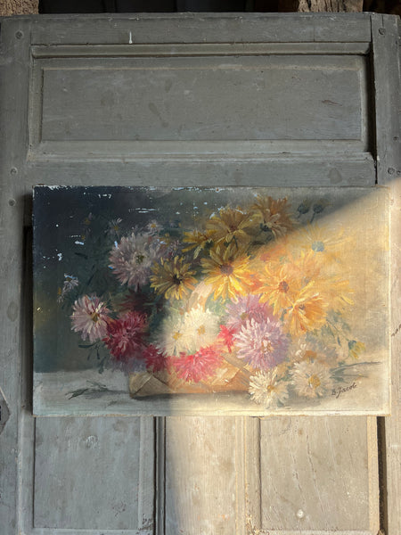 Rustic Floral Oil on Canvas