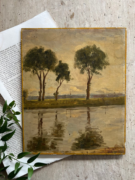 Vintage Lake View Oil Painting 1920s