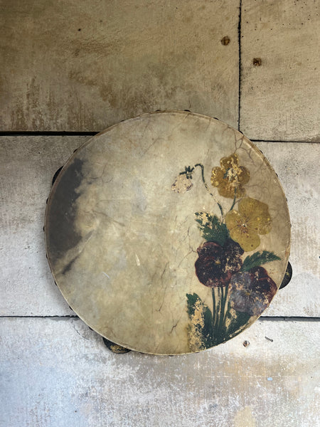 Sweet Painted Floral French Vintage Tambourine
