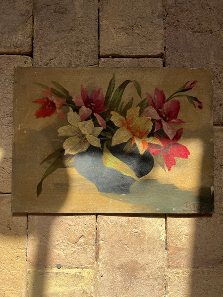Beautiful French Floral Oil on Board
