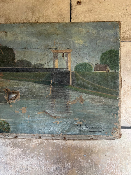 Rustic French Vintage Landscape Painting