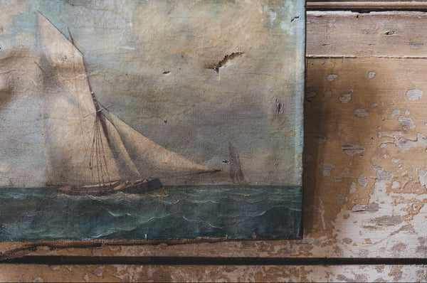 Rustic French Boat Painting on Canvas