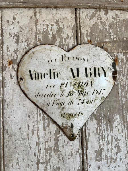 French Vintage Enamel Memorial Heart from 1947