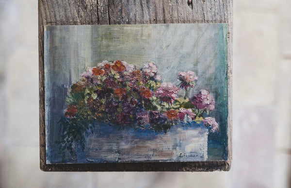 Antique French Floral Painting on Board