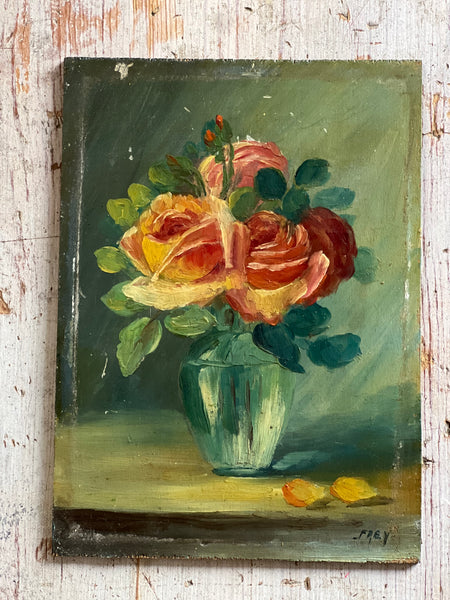 Beautiful French Floral Oil on Board
