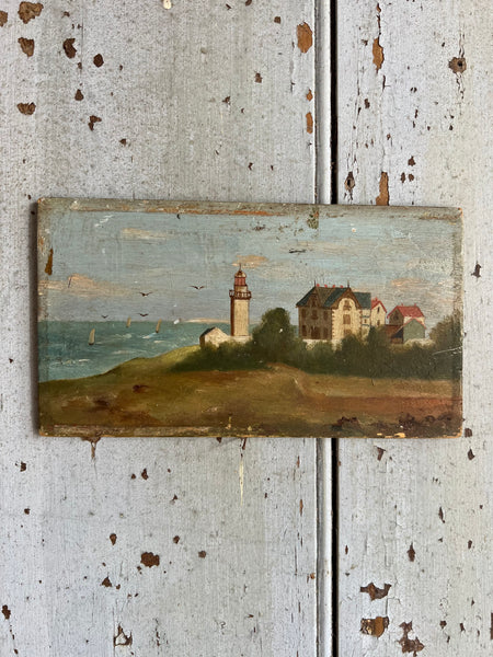 French Biarritz Landscape Painting Oil On Board 1912