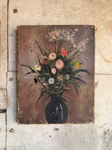 Antique Floral Oil on Canvas