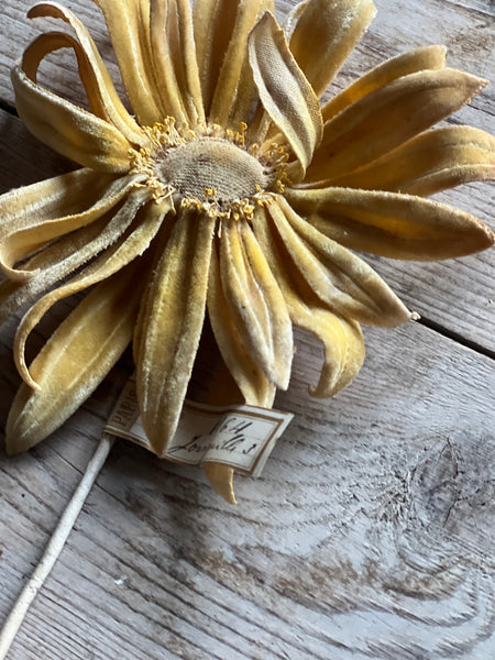 Antique French Yellow Fabric Flower