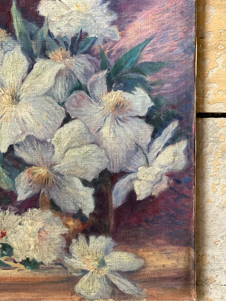 Large French Floral Oil on Canvas