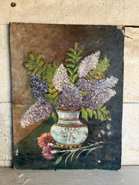 French Vintage Floral Oil on Board