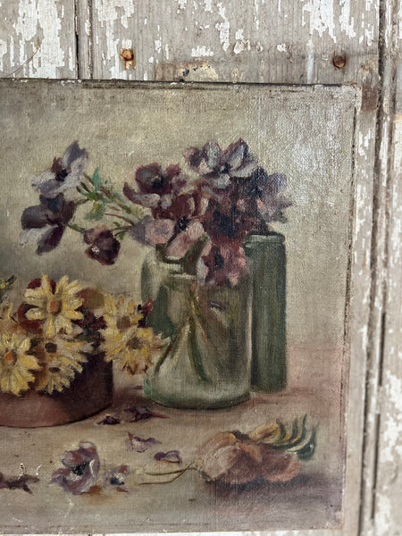 Antique French Floral Oil on Canvas 1912