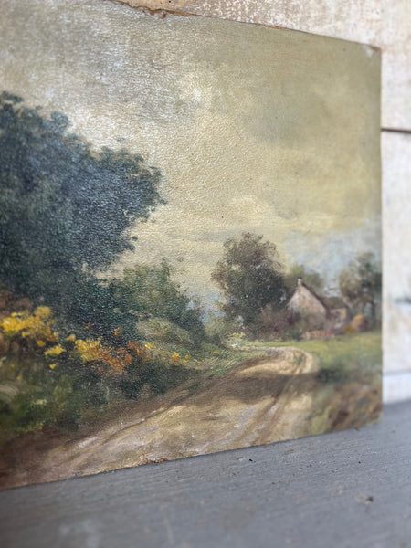 French Farm Landscape Oil Painting on Board