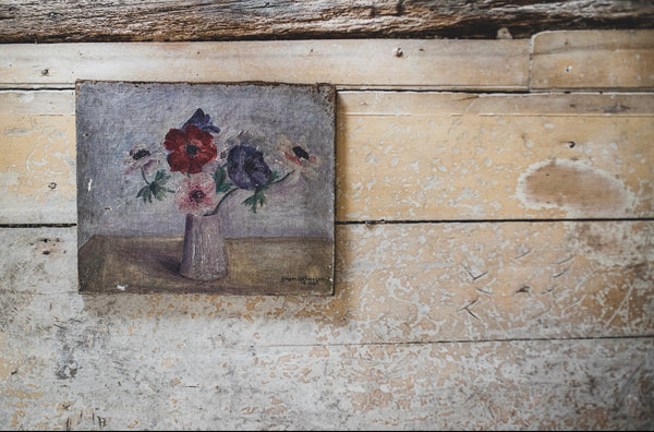 Rustic Floral Oil on Canvas