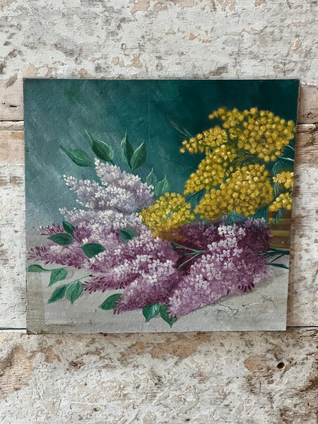 French Vintage Floral Oil on Board
