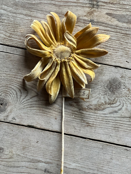 Antique French Yellow Fabric Flower