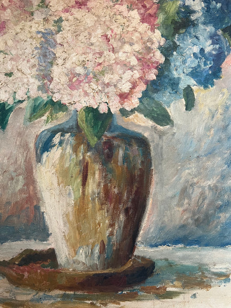 Large French Vintage Floral Oil Painting