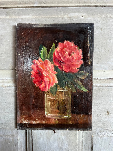 Antique French Floral Painting on Board