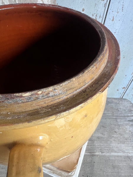 Rustic Yellow Handled Vintage French Pot