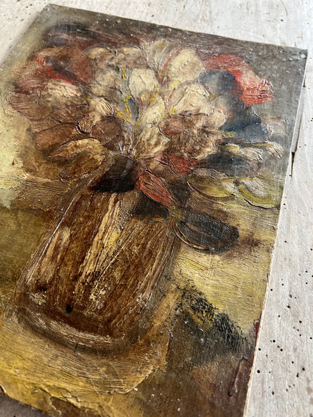 Antique French Floral Painting on Board