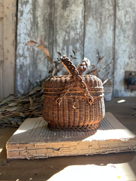 Tiny Vintage Wicker Basket with Handles