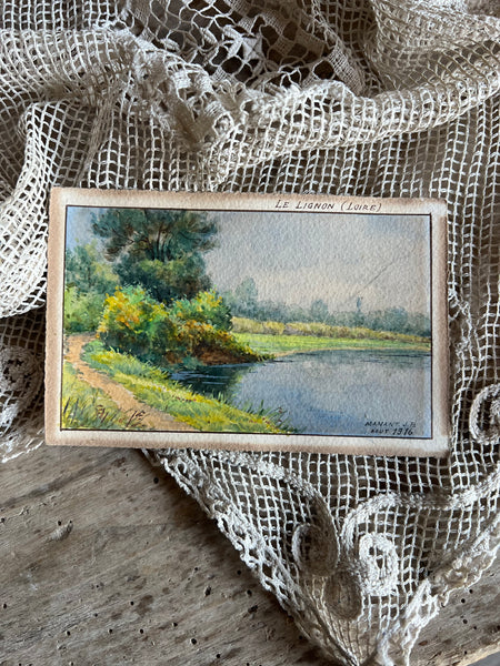 Hand Painted French Postcard - Le Lignon Loire