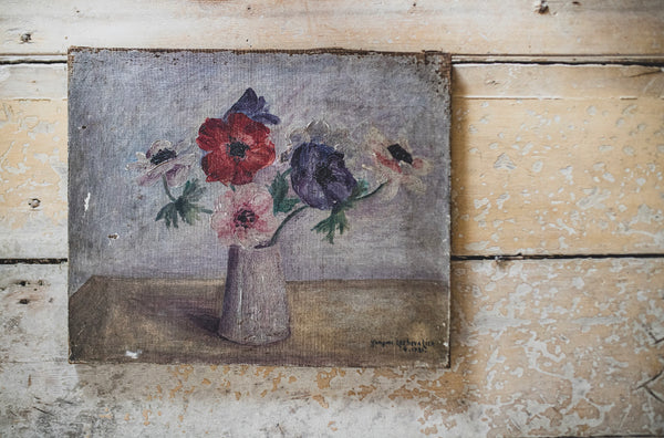 Rustic Floral Oil on Canvas