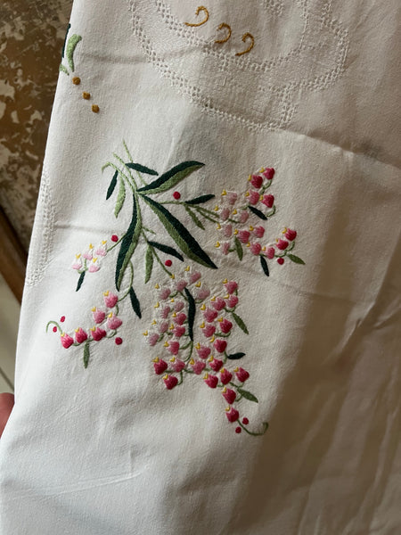 Vintage French Embroidered Tablecloth
