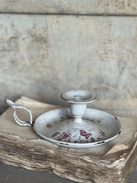 Vintage Enamel Candlestick Holder Floral