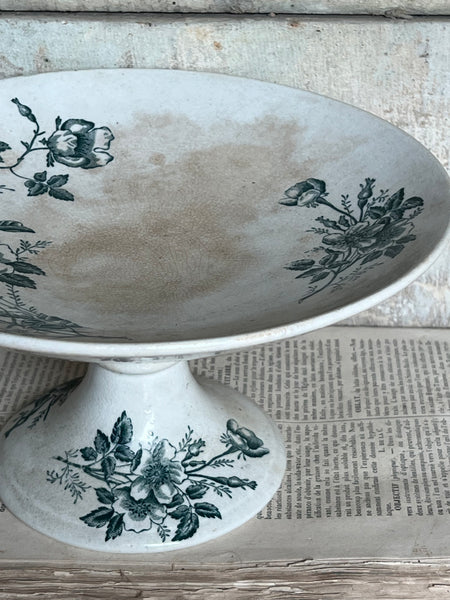 Floral Transferware Raised Dish