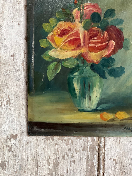 Beautiful French Floral Oil on Board