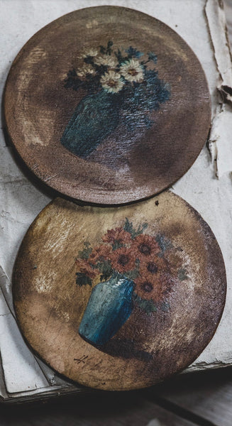 Small Antique French Floral Oil Paintings