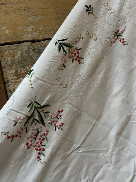 Vintage French Embroidered Tablecloth