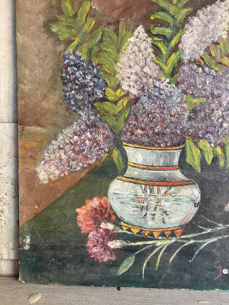 French Vintage Floral Oil on Board
