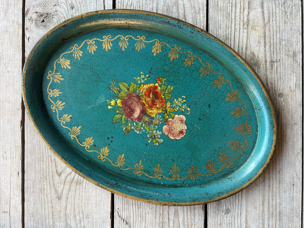 Vintage Hand Painted & Transfer Floral Tray