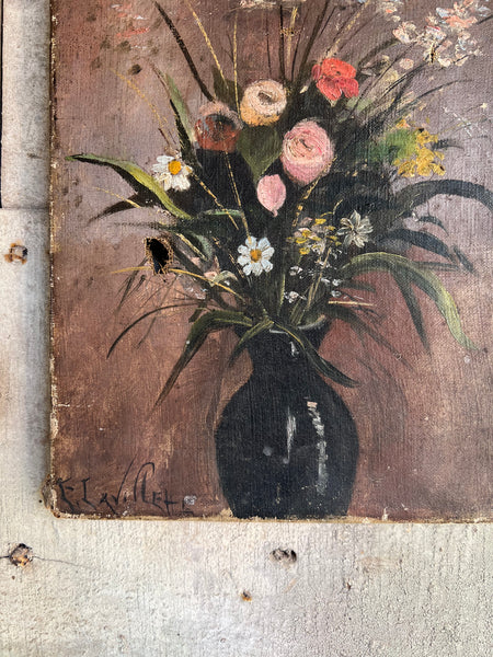 Antique Floral Oil on Canvas