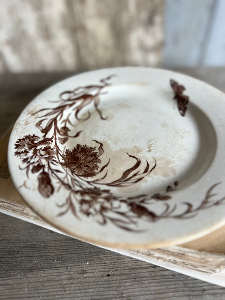 French Floral Transferware raised dish