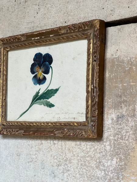 Small Framed French Vintage Floral Painting 1849