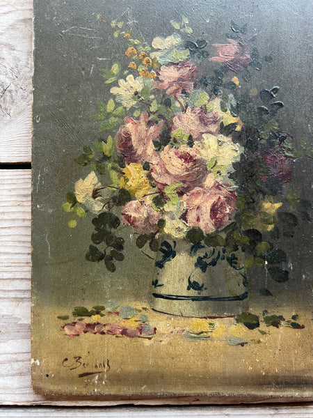Dark French Floral Oil on Board