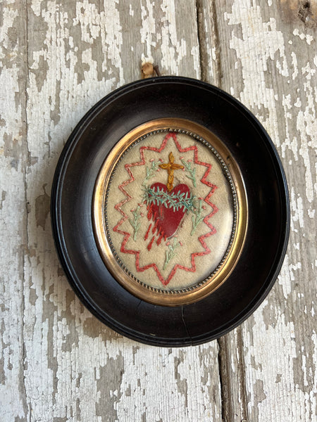 French Framed Sacred Heart Embroidery
