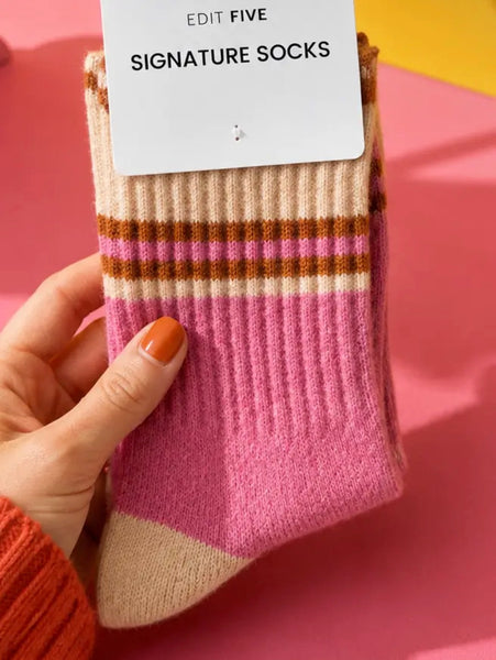 Edit Five Striped Socks - Pink, peach & orange