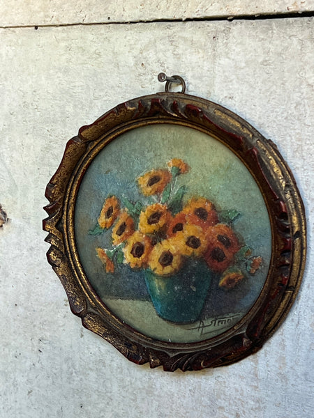 Sweet Framed French Vintage Painting