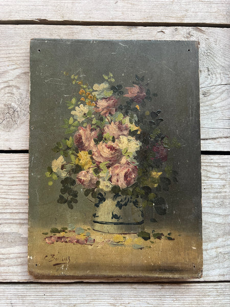 Dark French Floral Oil on Board